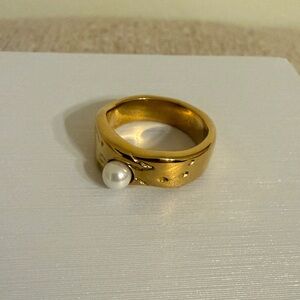 Gold plated Band Ring with Pearl Detail |  Occasions Ring |women’s Ring Classic